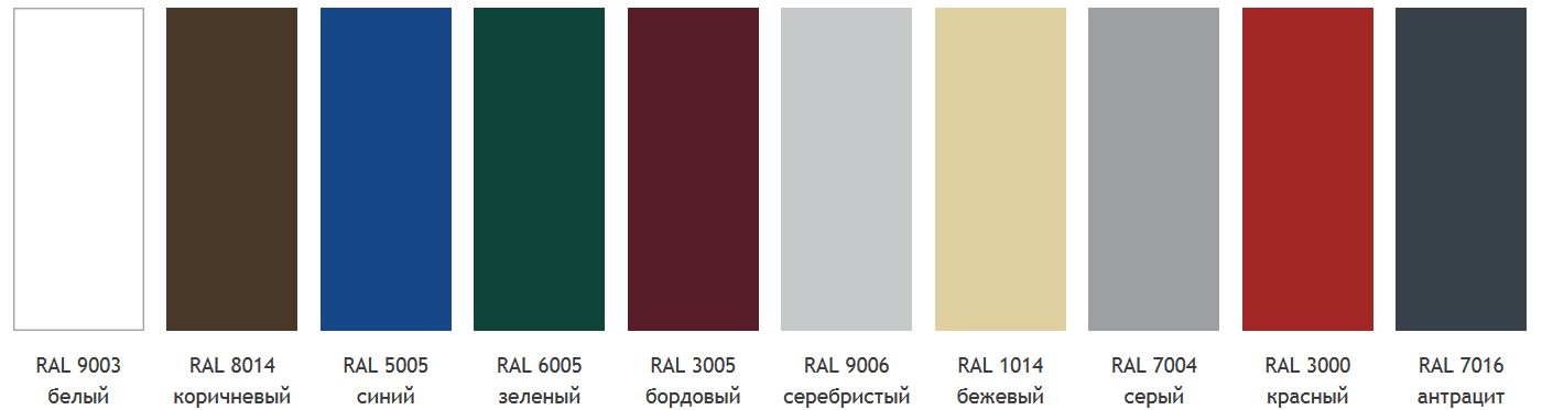 Палитра стандартных цветов по каталогу Ral для панелей калиток из сэндвич панели